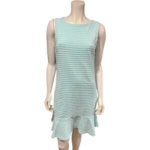 Sail to Sable Size S Aqua White Striped Ruffle Hem Shift Dress